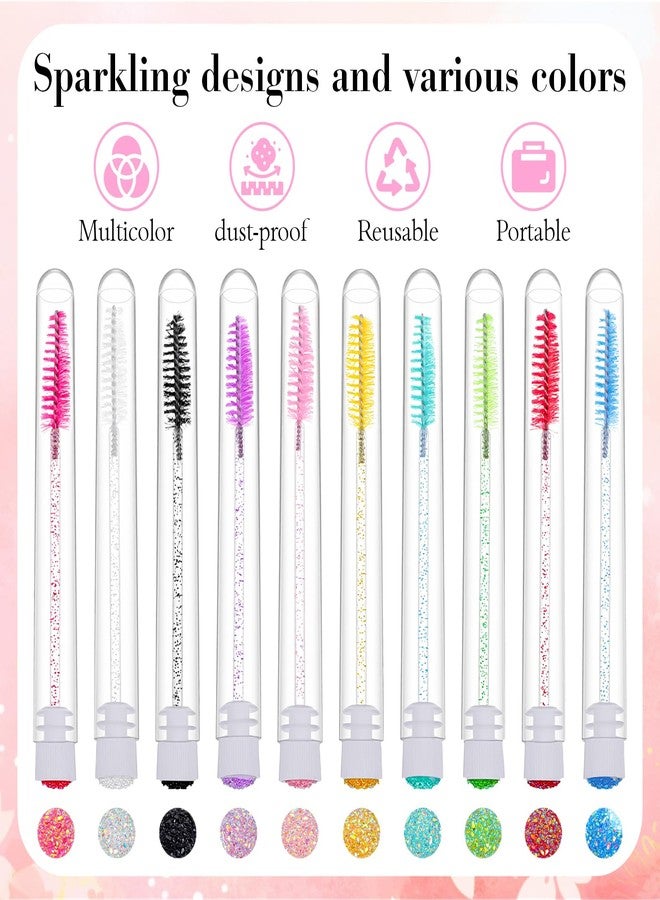 Caeuiciw 100 Pieces Mascara Wand Tube Set Lash Spoolies for Eyelash Extensions 100 Pcs Diamond Empty Mascara Brush Disposable Colorful Eyebrow Applicator Makeup Tool, Mix Color - Image 3