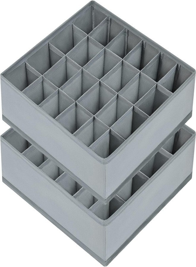 BLACKBOXES Closet Socks Organizer Drawer Divider, 24 Cell Collapsible Closet Cabinet Organizer Underwear Storage Boxes for Storing Socks, Lingerie (Grey,Pack of 2) - Image 1