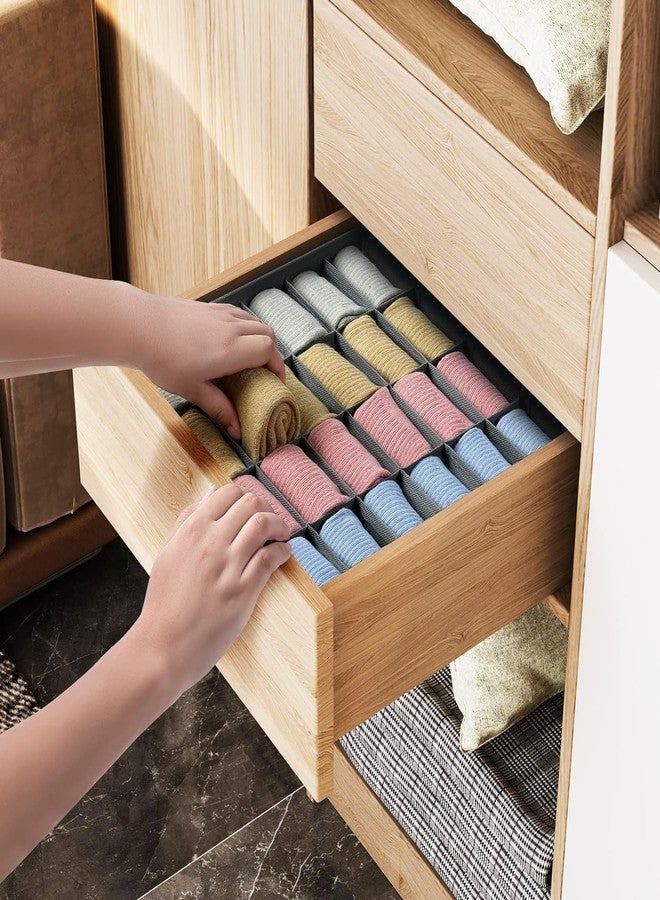 BLACKBOXES Closet Socks Organizer Drawer Divider, 24 Cell Collapsible Closet Cabinet Organizer Underwear Storage Boxes for Storing Socks, Lingerie (Grey,Pack of 2) - Image 3