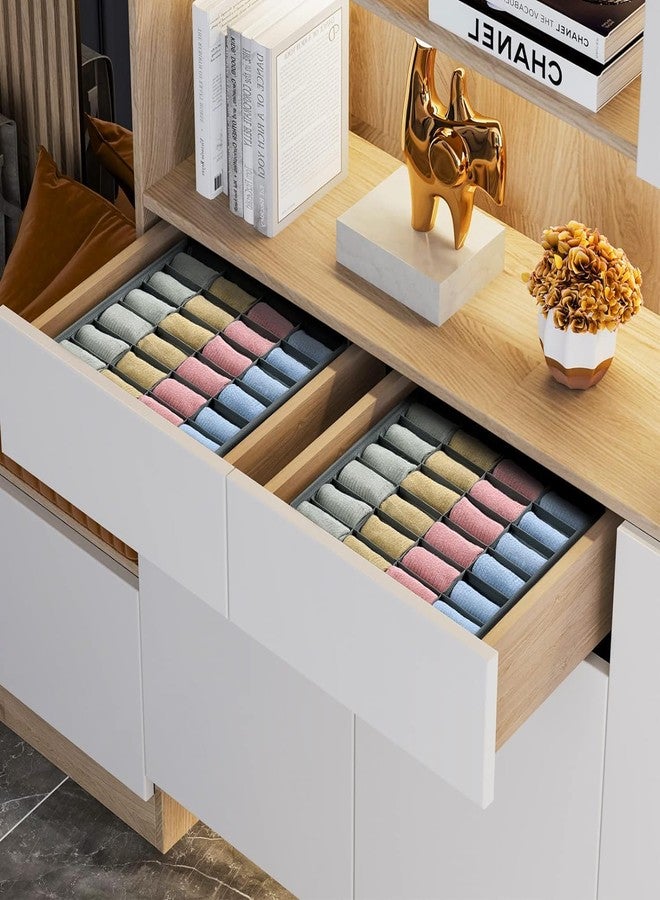 BLACKBOXES Closet Socks Organizer Drawer Divider, 24 Cell Collapsible Closet Cabinet Organizer Underwear Storage Boxes for Storing Socks, Lingerie (Grey,Pack of 2) - Image 2