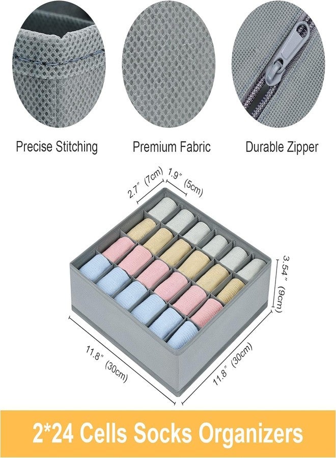 BLACKBOXES Closet Socks Organizer Drawer Divider, 24 Cell Collapsible Closet Cabinet Organizer Underwear Storage Boxes for Storing Socks, Lingerie (Grey,Pack of 2) - Image 5