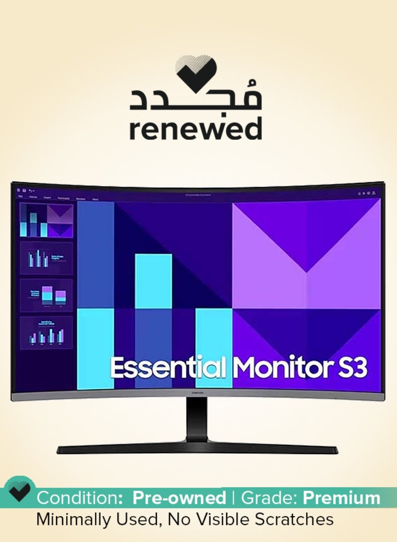 سامسونج Renewed - 32" Essential S3 Curved Full HD Monitor, 1500R Curved Screen, 100Hz Refresh Rate, Response Time 4(GTG) Game Mode, Eye Saver Mode - LS32D392GAMXUE - Image 1