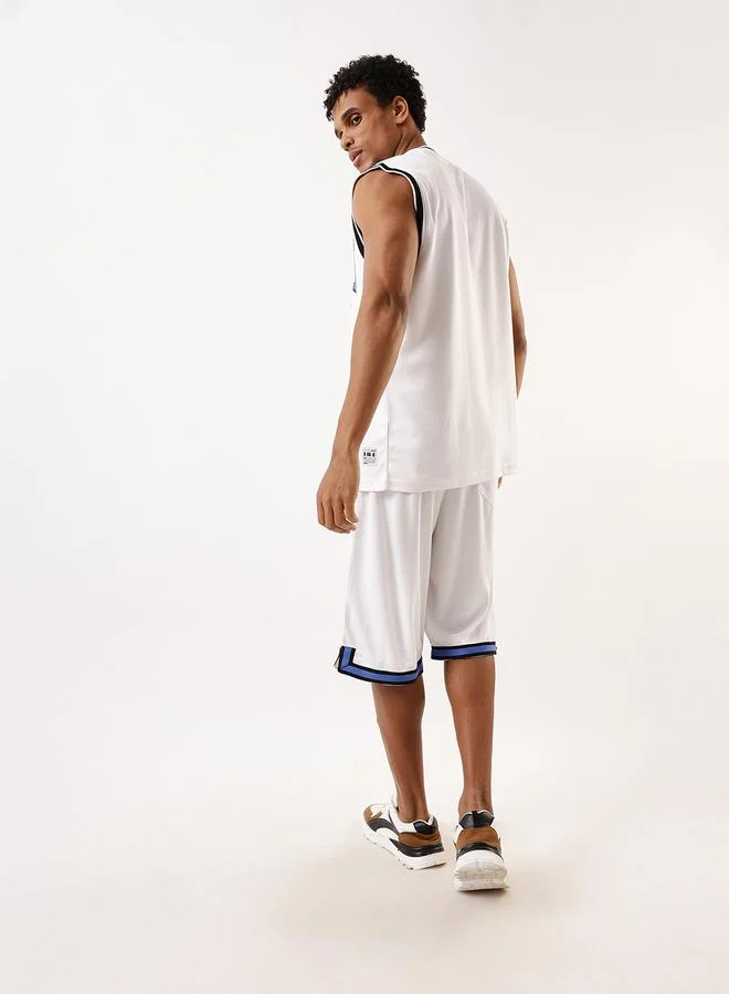 Hubberholme Men's White 100% Polyester Printed Tank Top Upper Longline Bermuda Bottom Oversized Co-Ords Set