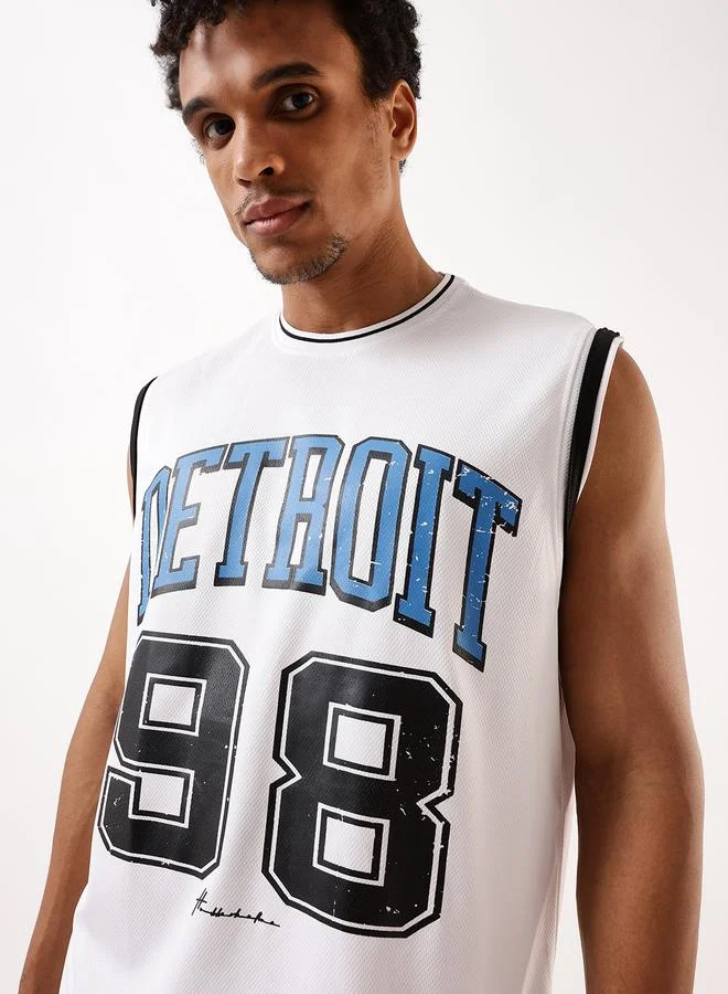 Hubberholme Men's White 100% Polyester Printed Tank Top Upper Longline Bermuda Bottom Oversized Co-Ords Set