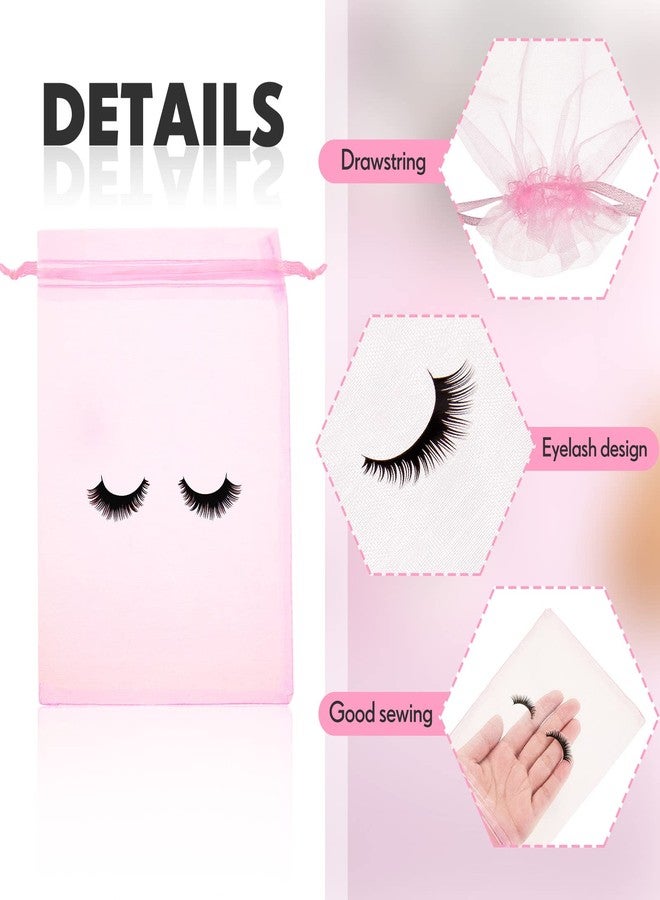 Reginary 100 Pcs Eyelash Aftercare Bags Eye Lash Print Makeup Bags Empty Beauty Gift Women Drawstring Cosmetic Organza Pouch for Makeup Jewelry Supplies(7 x 5 Inch,Pink Plus Black) - Image 3
