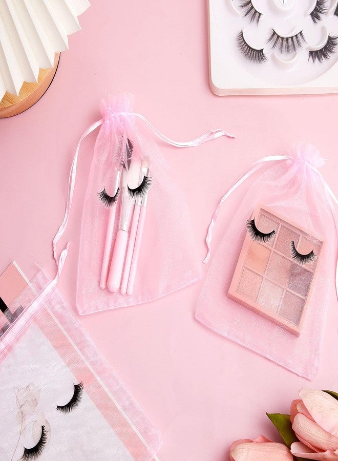 Reginary 100 Pcs Eyelash Aftercare Bags Eye Lash Print Makeup Bags Empty Beauty Gift Women Drawstring Cosmetic Organza Pouch for Makeup Jewelry Supplies(7 x 5 Inch,Pink Plus Black) - Image 4