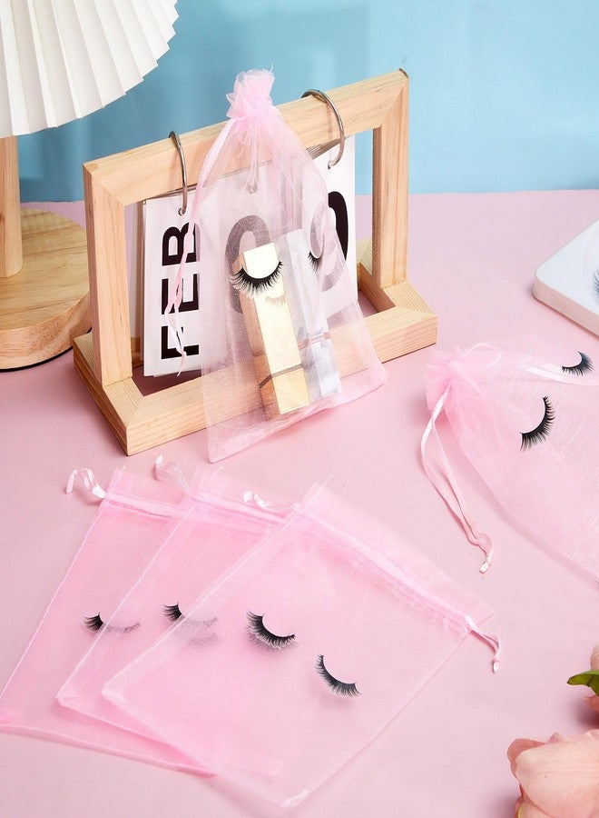 Reginary 100 Pcs Eyelash Aftercare Bags Eye Lash Print Makeup Bags Empty Beauty Gift Women Drawstring Cosmetic Organza Pouch for Makeup Jewelry Supplies(7 x 5 Inch,Pink Plus Black) - Image 5
