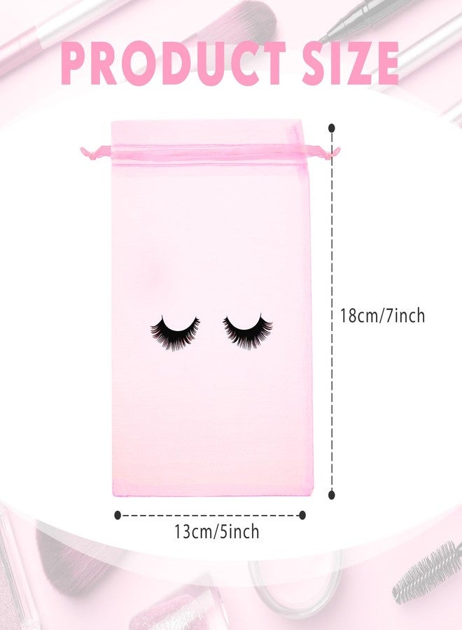 Reginary 100 Pcs Eyelash Aftercare Bags Eye Lash Print Makeup Bags Empty Beauty Gift Women Drawstring Cosmetic Organza Pouch for Makeup Jewelry Supplies(7 x 5 Inch,Pink Plus Black) - Image 2