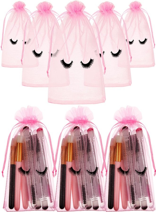 Reginary 100 Pcs Eyelash Aftercare Bags Eye Lash Print Makeup Bags Empty Beauty Gift Women Drawstring Cosmetic Organza Pouch for Makeup Jewelry Supplies(7 x 5 Inch,Pink Plus Black) - Image 1