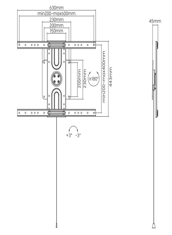 Skill Tech SH 46UFR Ultra-Thin 360° Rotatable Fixed TV Wall Mount for 37-80 Inch Flat & Curved TVs, VESA 600x400, Profile 45mm, Max Load 50kg – Black - Image 4