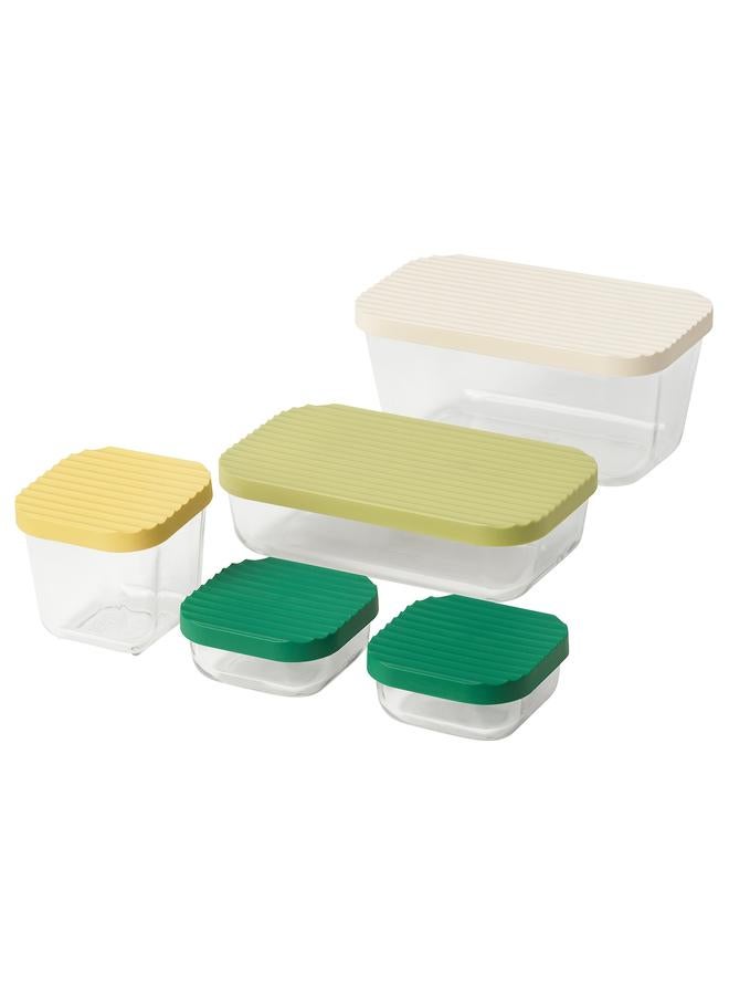Zaboon Food container with lid, set of 5, transparent/multicolour - Image 1