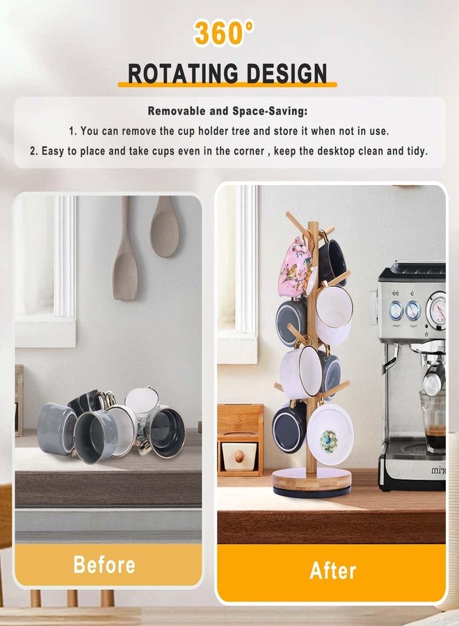 Krispmaild Mug Holder Tree, Upgraded 360° Rotated 8 Hooks Coffee Mug Holders for Counter, Bamboo Mug Rack Stand for Coffee Bar Accessories - Image 3