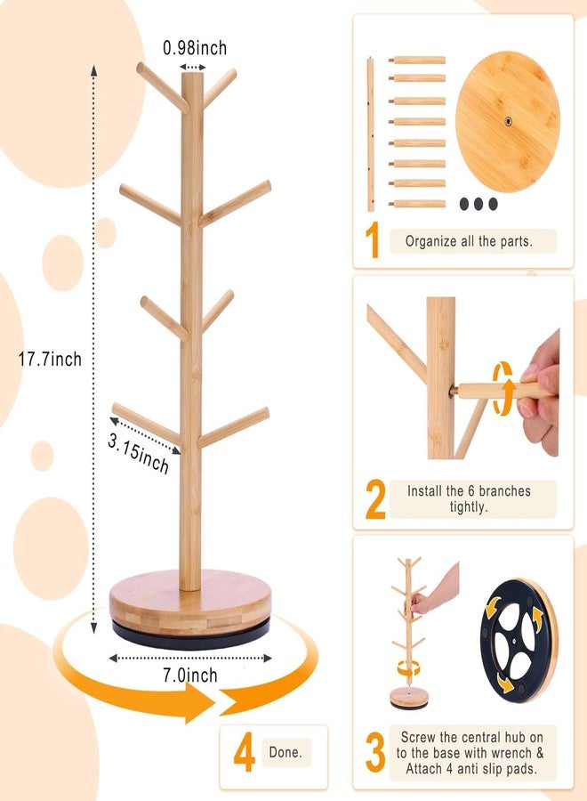 Krispmaild Mug Holder Tree, Upgraded 360° Rotated 8 Hooks Coffee Mug Holders for Counter, Bamboo Mug Rack Stand for Coffee Bar Accessories - Image 4