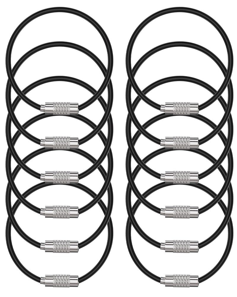 Uniclife 4 Inch Black Wire Keychain Cable Large Stainless Steel Key Ring Loop Holder for Outdoor Hiking Heavy Duty Connectable Luggage Tag Keeper for Sport and Travel, 12 Pack - Image 1
