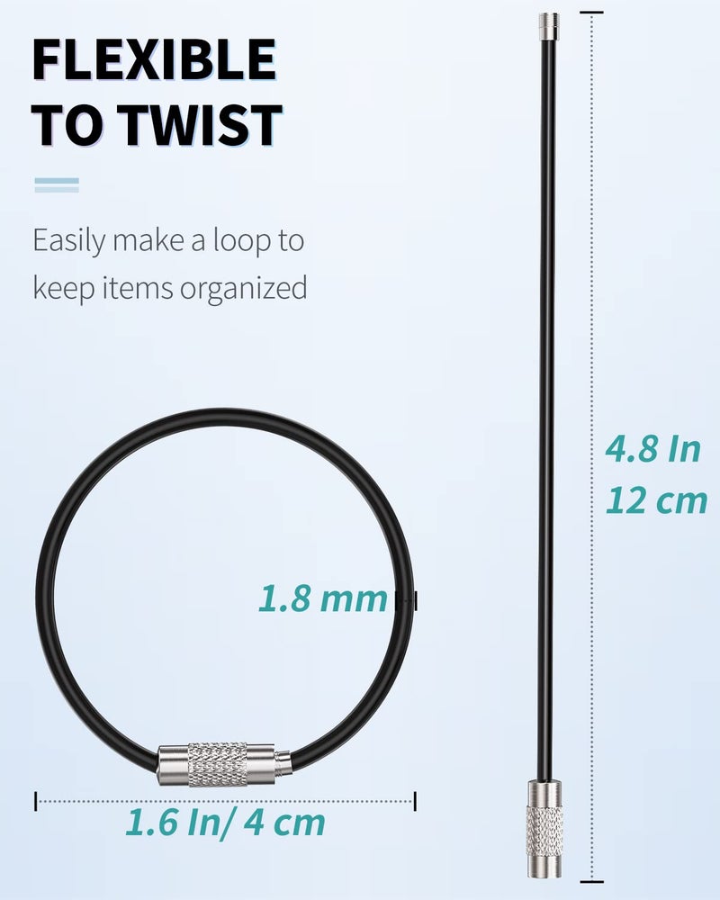 Uniclife 4 Inch Black Wire Keychain Cable Large Stainless Steel Key Ring Loop Holder for Outdoor Hiking Heavy Duty Connectable Luggage Tag Keeper for Sport and Travel, 12 Pack - Image 3