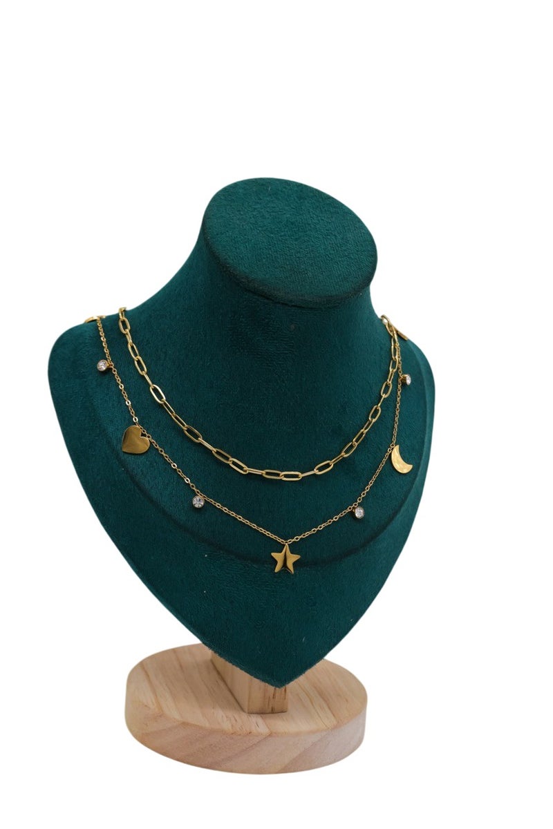MANIKAN women's necklace Stainless Steel, Layered Gold Chain Necklace Set with Heart, Star, Moon Charms and Crystal Accents