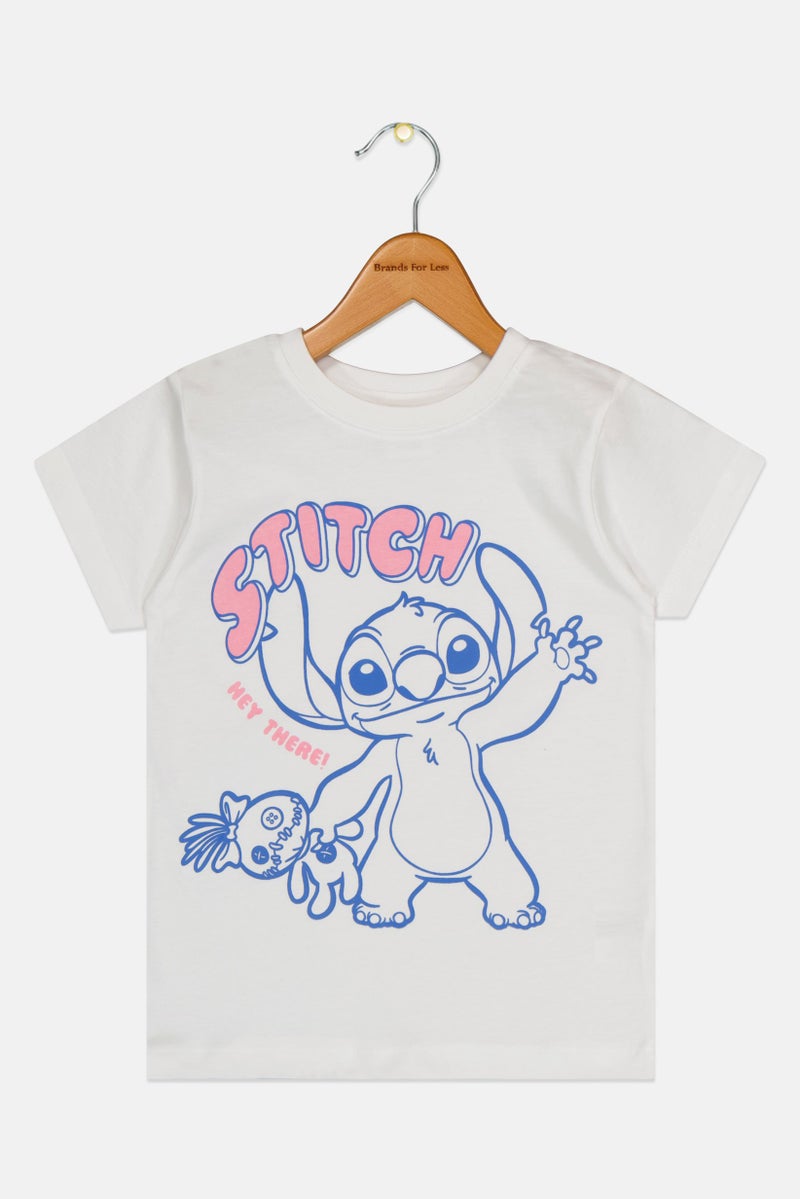Disney Lilo And Stitch Kids Girl Graphic Print Short Sleeve T-Shirt, White - Image 2