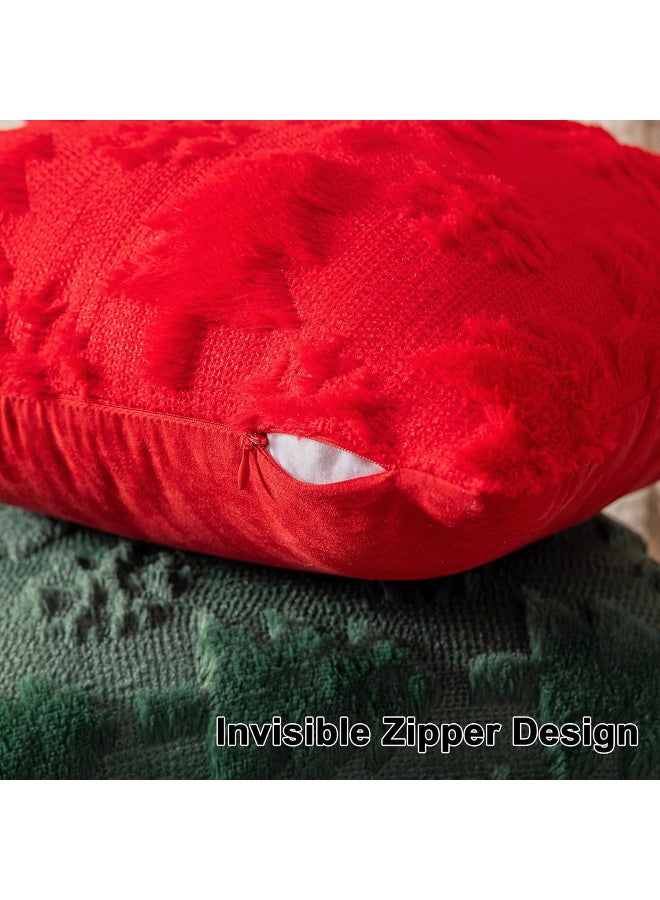 HI-FINE Red Christmas Tree Throw Pillow Covers 18"x18" Set of 2, Winter Snowflake Decorative Pillow Covers Soft Plush Embroidery Cushion Covers Holiday Accent Pillows for Couch Farmhouse Home Decor - Image 2