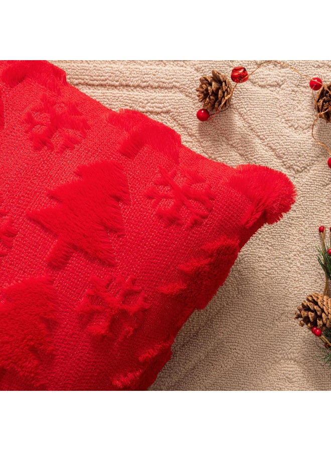 HI-FINE Red Christmas Tree Throw Pillow Covers 18"x18" Set of 2, Winter Snowflake Decorative Pillow Covers Soft Plush Embroidery Cushion Covers Holiday Accent Pillows for Couch Farmhouse Home Decor - Image 4