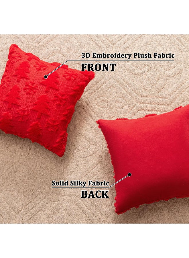 HI-FINE Red Christmas Tree Throw Pillow Covers 18"x18" Set of 2, Winter Snowflake Decorative Pillow Covers Soft Plush Embroidery Cushion Covers Holiday Accent Pillows for Couch Farmhouse Home Decor - Image 3