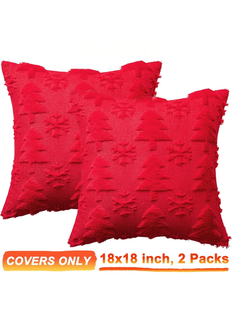 HI-FINE Red Christmas Tree Throw Pillow Covers 18"x18" Set of 2, Winter Snowflake Decorative Pillow Covers Soft Plush Embroidery Cushion Covers Holiday Accent Pillows for Couch Farmhouse Home Decor - Image 5