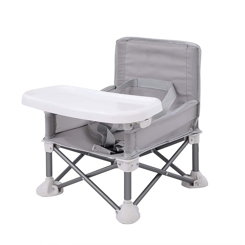 Peng General Portable Travel Booster Seat with Tray| Folding Baby Seat Booster High Chair for Dining Table| Compact Camping Chair for Lawn, Beach Indoor/Outdoor Use| Toddlers, Kids (Grey) - Image 1