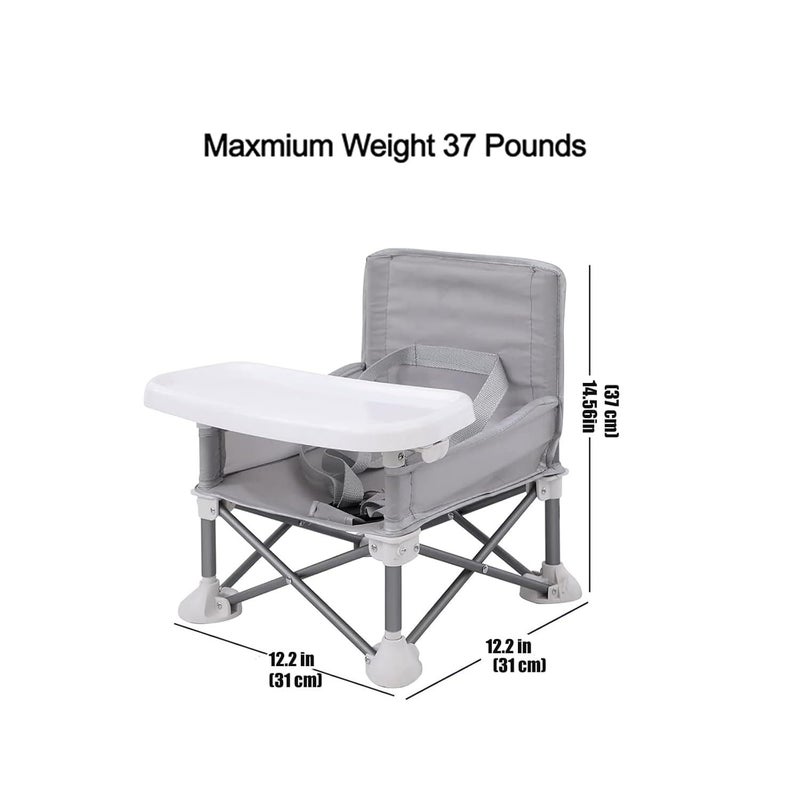Peng General Portable Travel Booster Seat with Tray| Folding Baby Seat Booster High Chair for Dining Table| Compact Camping Chair for Lawn, Beach Indoor/Outdoor Use| Toddlers, Kids (Grey) - Image 4