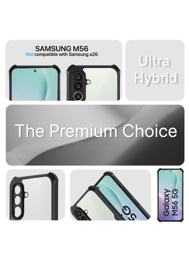 جراب شفاف لهاتف Samsung Galaxy M56 5G، غطاء خلفي صلب من البولي كربونات مع إطار أسود مقاوم للصدمات، مقاوم للصدمات بزاوية 360 درجة، غطاء شفاف غير مصفر لهاتف Samsung Galaxy M56 - Image 3