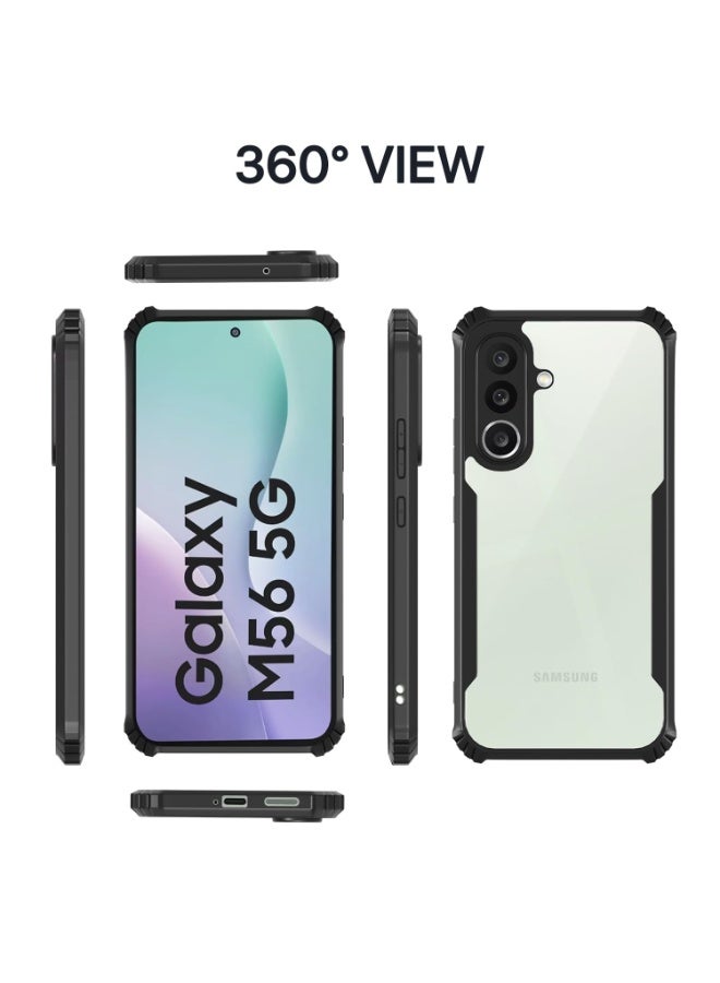 جراب شفاف لهاتف Samsung Galaxy M56 5G، غطاء خلفي صلب من البولي كربونات مع إطار أسود مقاوم للصدمات، مقاوم للصدمات بزاوية 360 درجة، غطاء شفاف غير مصفر لهاتف Samsung Galaxy M56 - Image 4