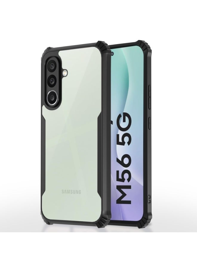 جراب شفاف لهاتف Samsung Galaxy M56 5G، غطاء خلفي صلب من البولي كربونات مع إطار أسود مقاوم للصدمات، مقاوم للصدمات بزاوية 360 درجة، غطاء شفاف غير مصفر لهاتف Samsung Galaxy M56 - Image 1