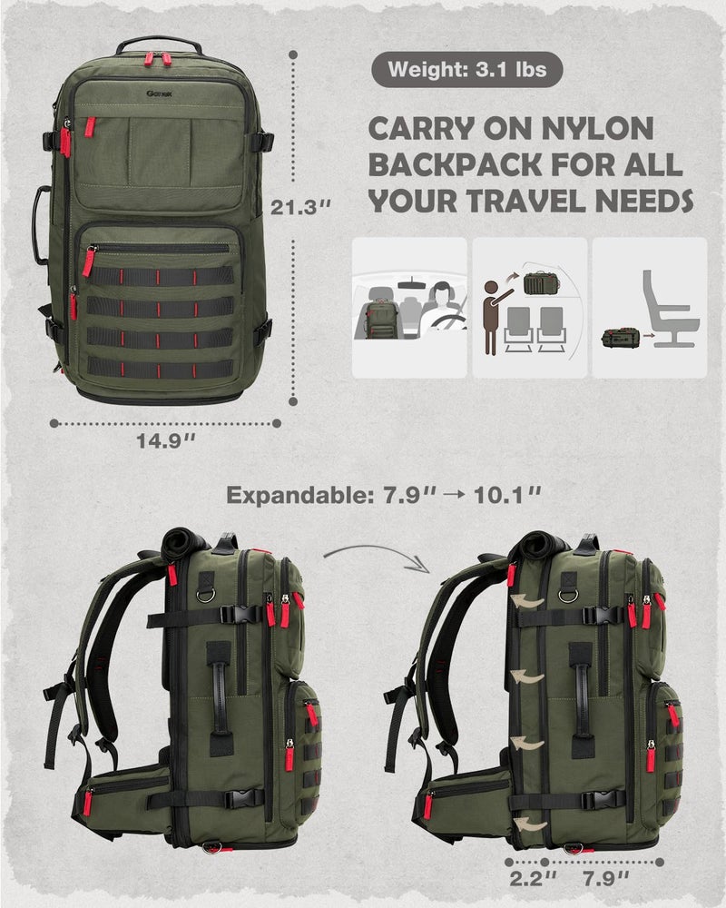 Gonex Travel Backpack, Large Carry-On Nylon Duffle Bag, 3-in-1 Convertible Laptop Bag for Men & Women, Durable for Work & Weekend Travel (Army Green) - Image 2