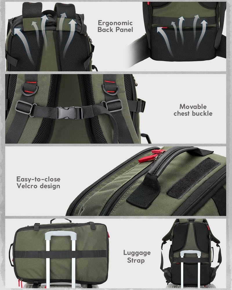 Gonex Travel Backpack, Large Carry-On Nylon Duffle Bag, 3-in-1 Convertible Laptop Bag for Men & Women, Durable for Work & Weekend Travel (Army Green) - Image 4