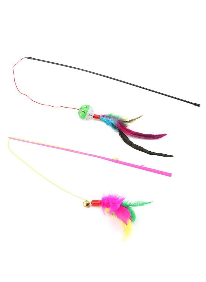 Thoraya 2pcs Funny Cat Kitten Pet Play Toy Cat Catcher Teaser Stick Chaser Wand Interactive Toy  - Image 1