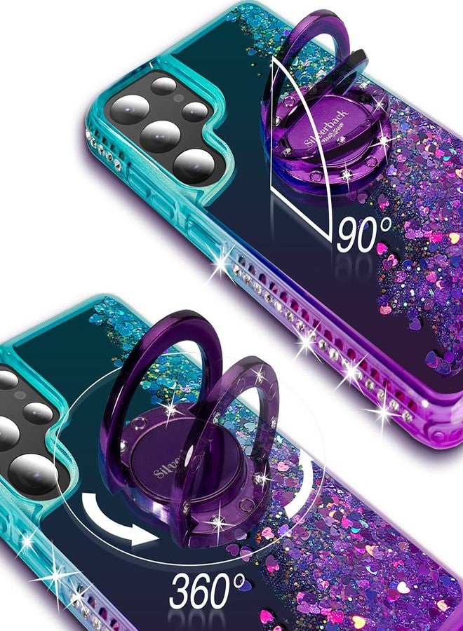 Silverback for Samsung Galaxy S23 Ultra Case, Moving Liquid Holographic Glitter Case with Ring Stand, Girls Women Bling Diamond Slim Protective Case for Galaxy S23 Ultra - Purple - Image 3