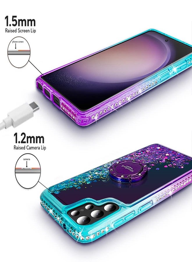 Silverback for Samsung Galaxy S23 Ultra Case, Moving Liquid Holographic Glitter Case with Ring Stand, Girls Women Bling Diamond Slim Protective Case for Galaxy S23 Ultra - Purple - Image 4