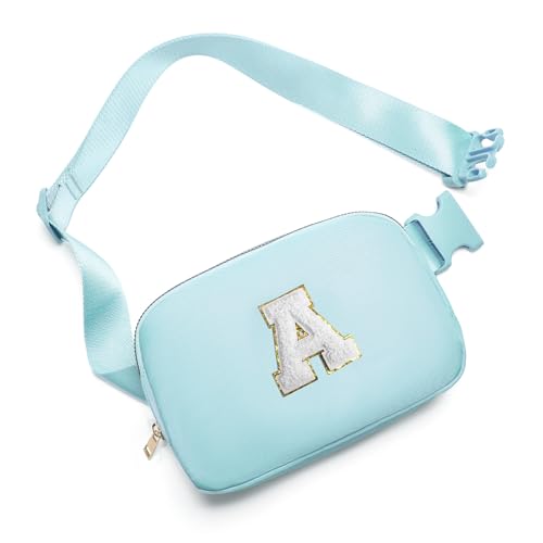 Gitus Birthday Gifts for 8 9 10 11 12 13 Year Old Girls Personalized Fanny Pack Crossbody Bags with Initial Letter Patch Belt Bag for Teen Girls Cute Trendy Stuff Travel Essentials (Icingblue-A) - Image 1