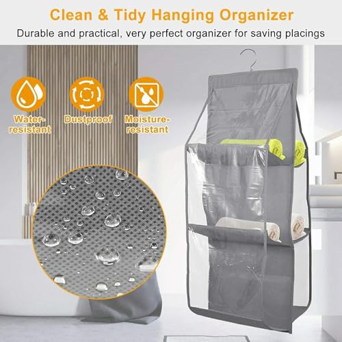 Kuber Industries Pack of 3 Dust Proof Hanging Handbag Purse Clutch Organizer with 6 Large Compartments & Hanger Pack of 3 (Grey), Cotton - Image 5