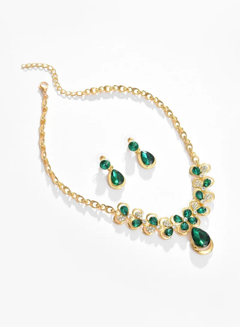 SOHI Gold Plated Designer Stone Necklace and Earring Set Jewellery Set