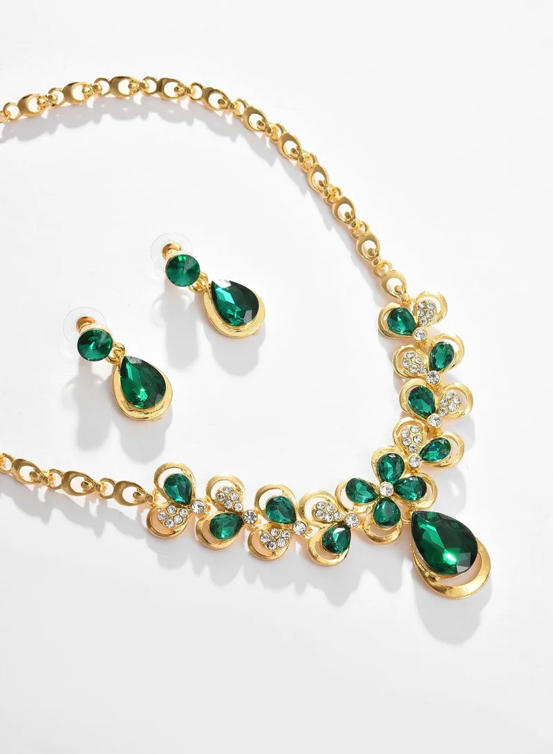 SOHI Gold Plated Designer Stone Necklace and Earring Set Jewellery Set