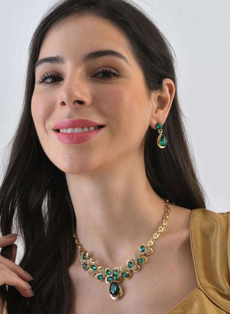 SOHI Gold Plated Designer Stone Necklace and Earring Set Jewellery Set