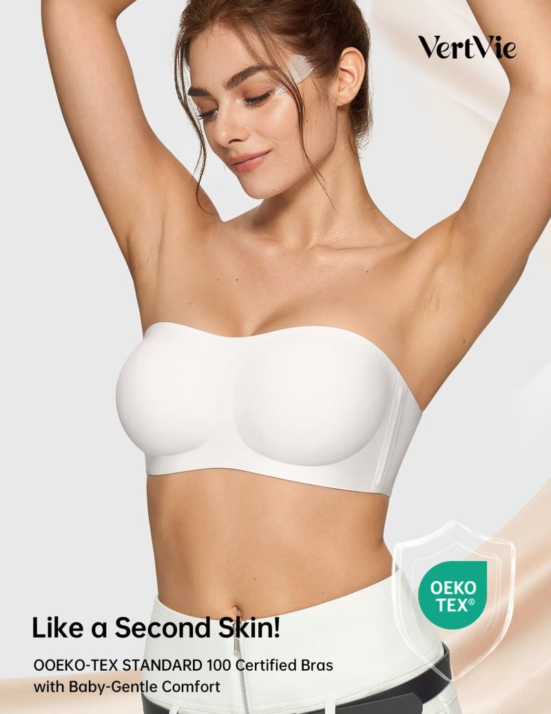 Vertvie Womens Strapless Bra Jelly Push Up Seamless Bandeau Bra Wireless Non Slip Silicone Tube Top Bras Padded Bralette(White,Medium) - Image 5
