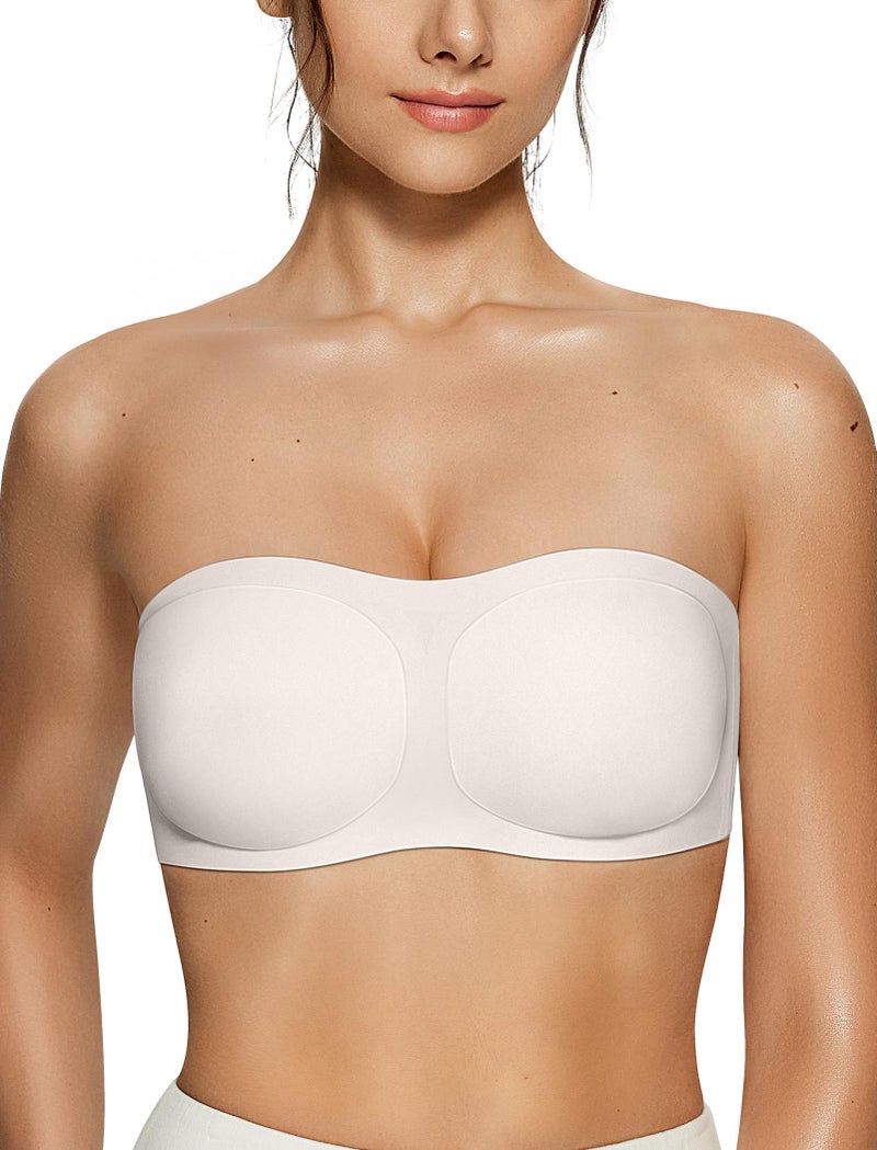 Vertvie Womens Strapless Bra Jelly Push Up Seamless Bandeau Bra Wireless Non Slip Silicone Tube Top Bras Padded Bralette(White,Medium) - Image 1