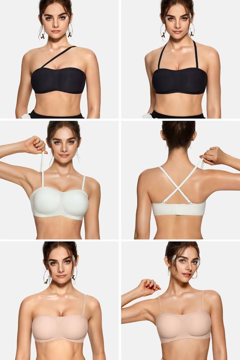 Vertvie Womens Strapless Bra Jelly Push Up Seamless Bandeau Bra Wireless Non Slip Silicone Tube Top Bras Padded Bralette(White,Medium) - Image 4