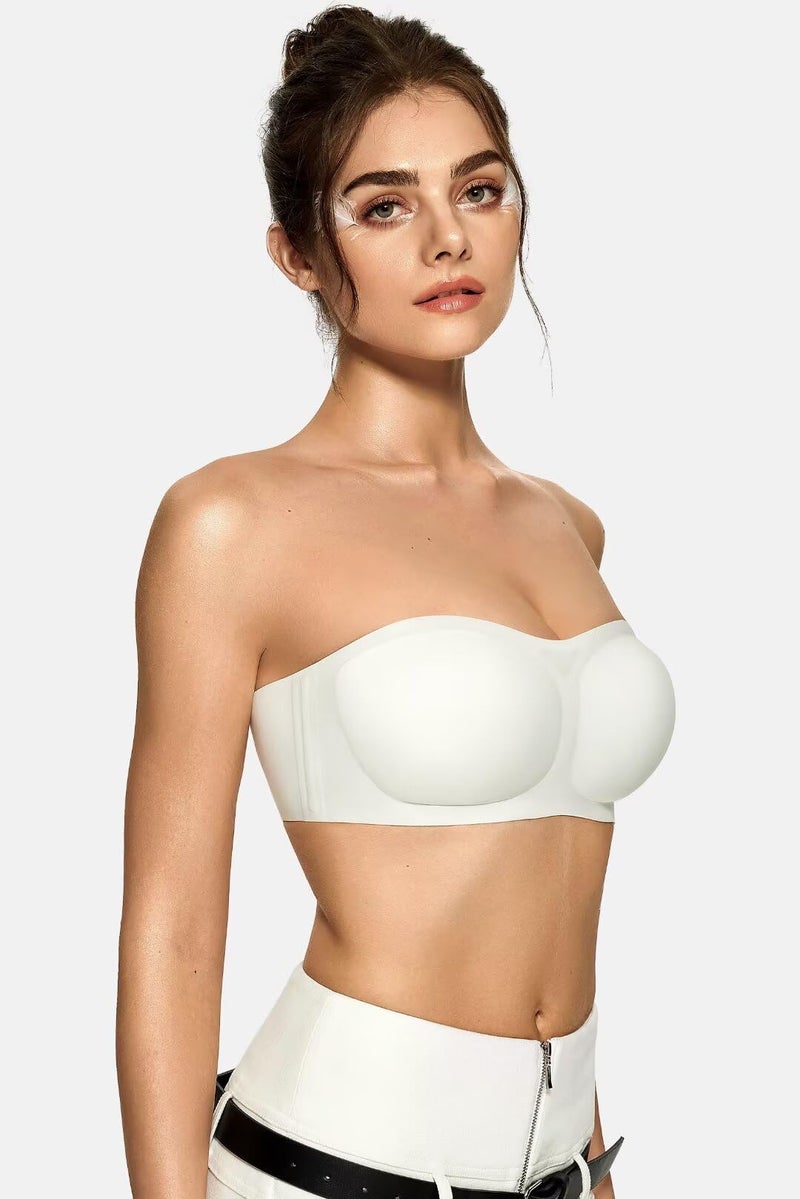 Vertvie Womens Strapless Bra Jelly Push Up Seamless Bandeau Bra Wireless Non Slip Silicone Tube Top Bras Padded Bralette(White,Medium) - Image 2