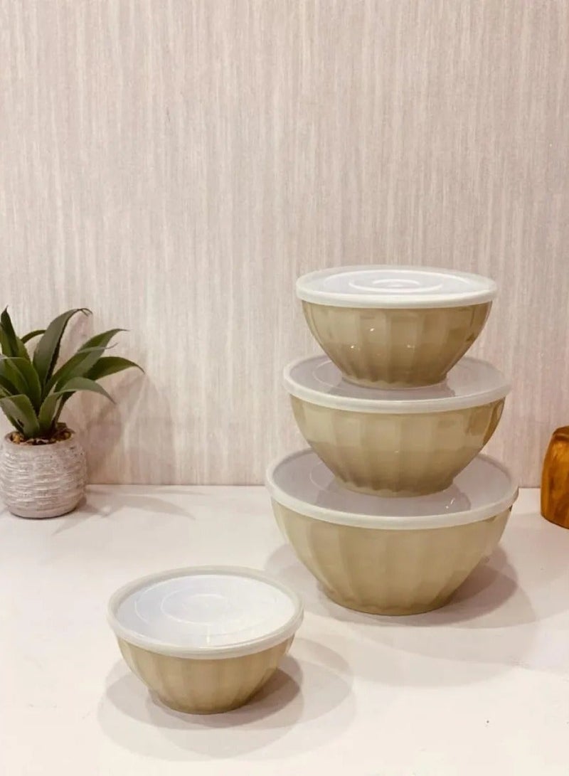 BASURRAH 4-Piece Plastic Mixing Bowl Set with Lids - Serving and Prep Bowls, Nesting Salad Bowl, Microwave Safe (1.5 | 2.4 | 3.5 | 5 Liter) - Image 2