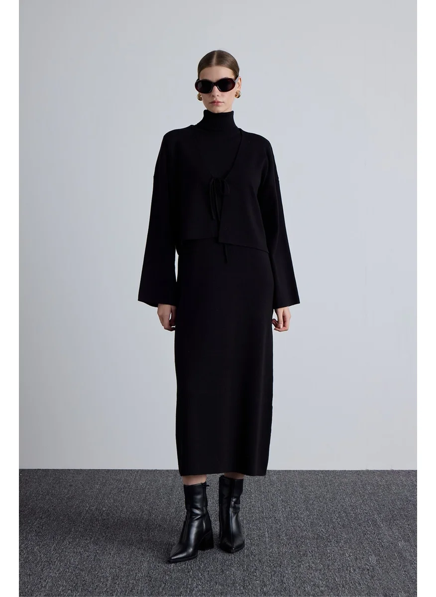 Manuka Sleeveless High Neck Knit Dress Black