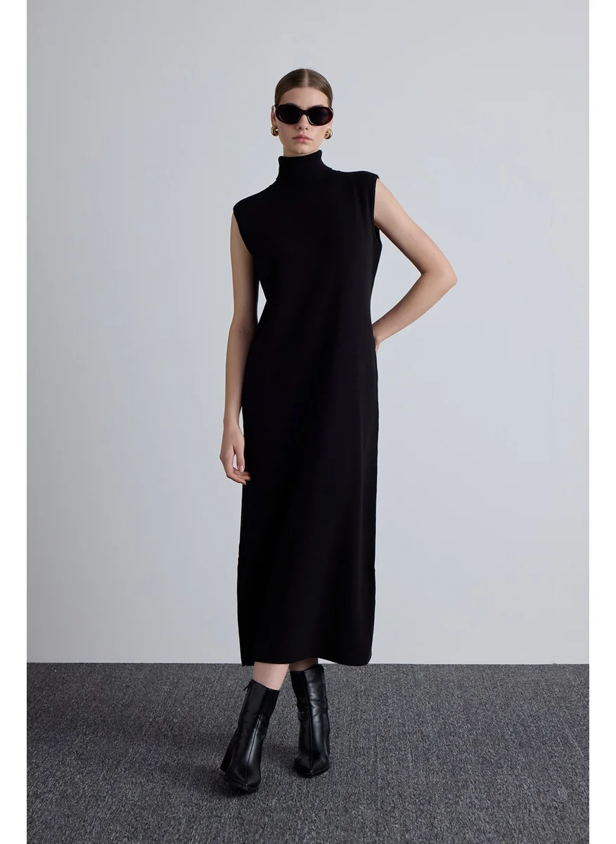 Manuka Sleeveless High Neck Knit Dress Black