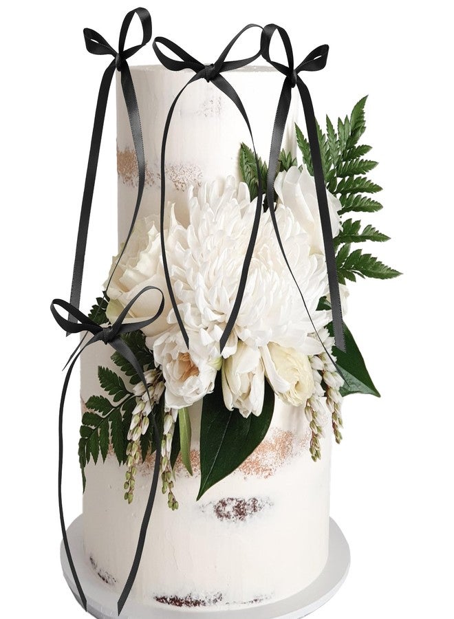 Ephlyn 30Pcs Bow Cupcake Toppers Valentine's Bowknot Ribbons Coquette Bow High Footed Cup Balloon Wall Party Decorations Cake Dessert Picks Birthday Wedding Party Supplies Black - Image 3