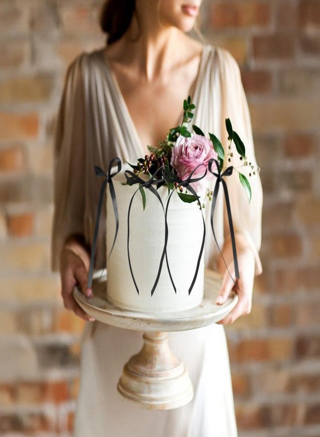 Ephlyn 30Pcs Bow Cupcake Toppers Valentine's Bowknot Ribbons Coquette Bow High Footed Cup Balloon Wall Party Decorations Cake Dessert Picks Birthday Wedding Party Supplies Black - Image 5