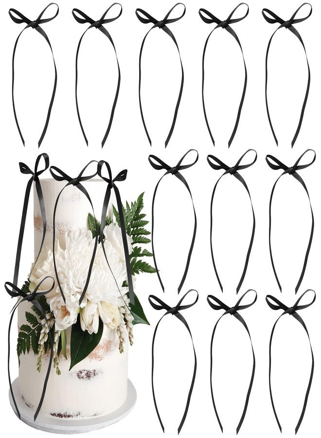 Ephlyn 30Pcs Bow Cupcake Toppers Valentine's Bowknot Ribbons Coquette Bow High Footed Cup Balloon Wall Party Decorations Cake Dessert Picks Birthday Wedding Party Supplies Black - Image 1